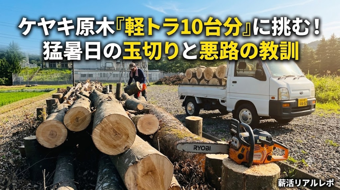 ケヤキ薪活】軽トラ10台分（いや20台分!?）の原木回収レポ！猛暑の中の 