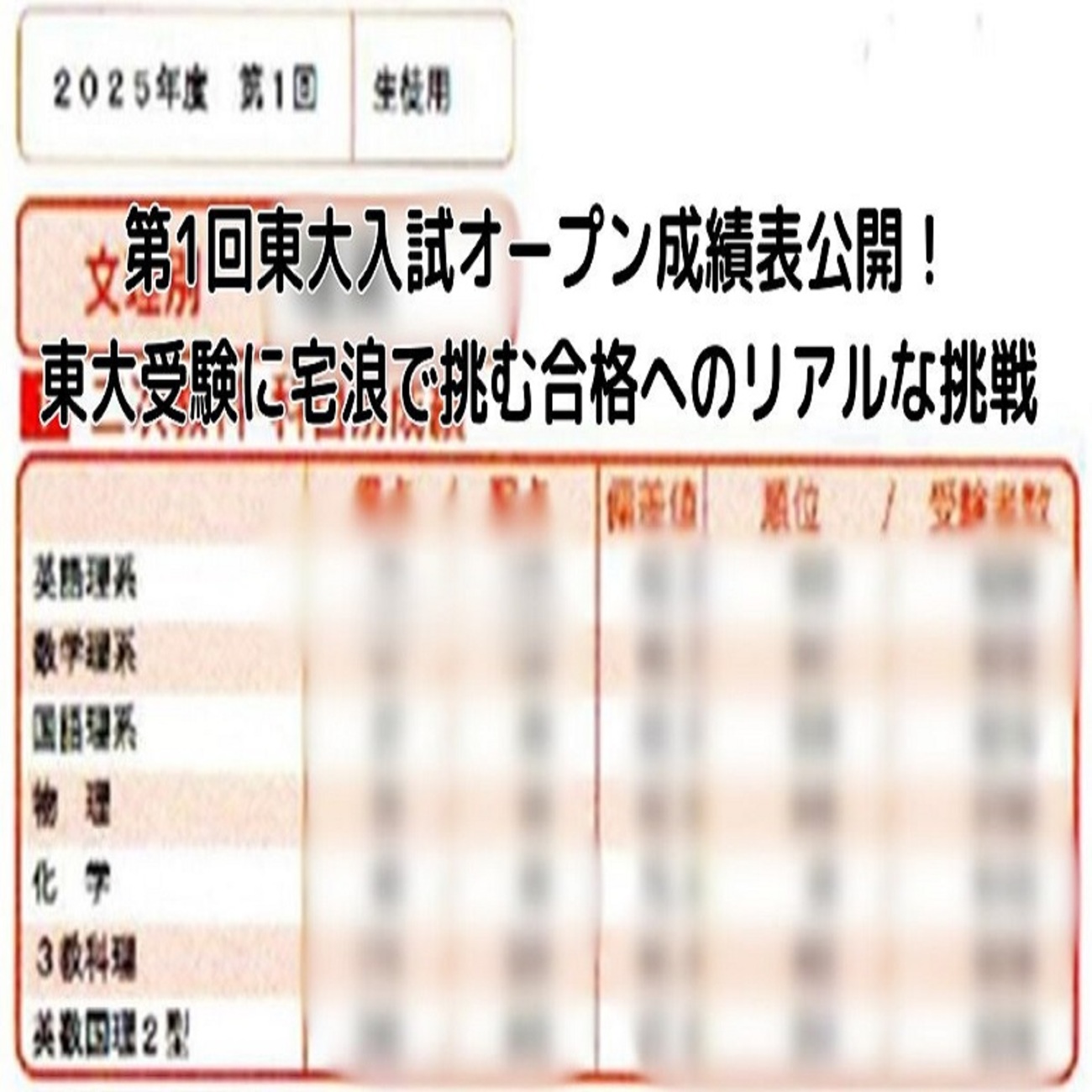 第1回東大入試オープン成績表公開！東大受験に宅浪で挑む合格への 