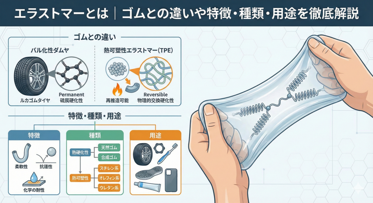 エラストマーとは｜ゴムとの違いや特徴・種類・用途を徹底解説