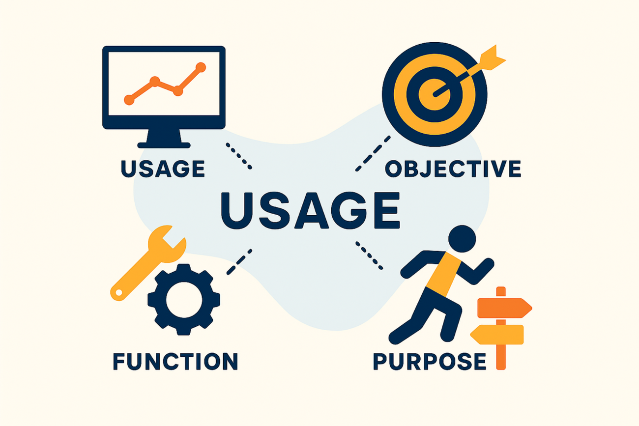 【英語】 用途 を意味する英単語(usage, objective, function, purpose)をイラストにしてもらった ...