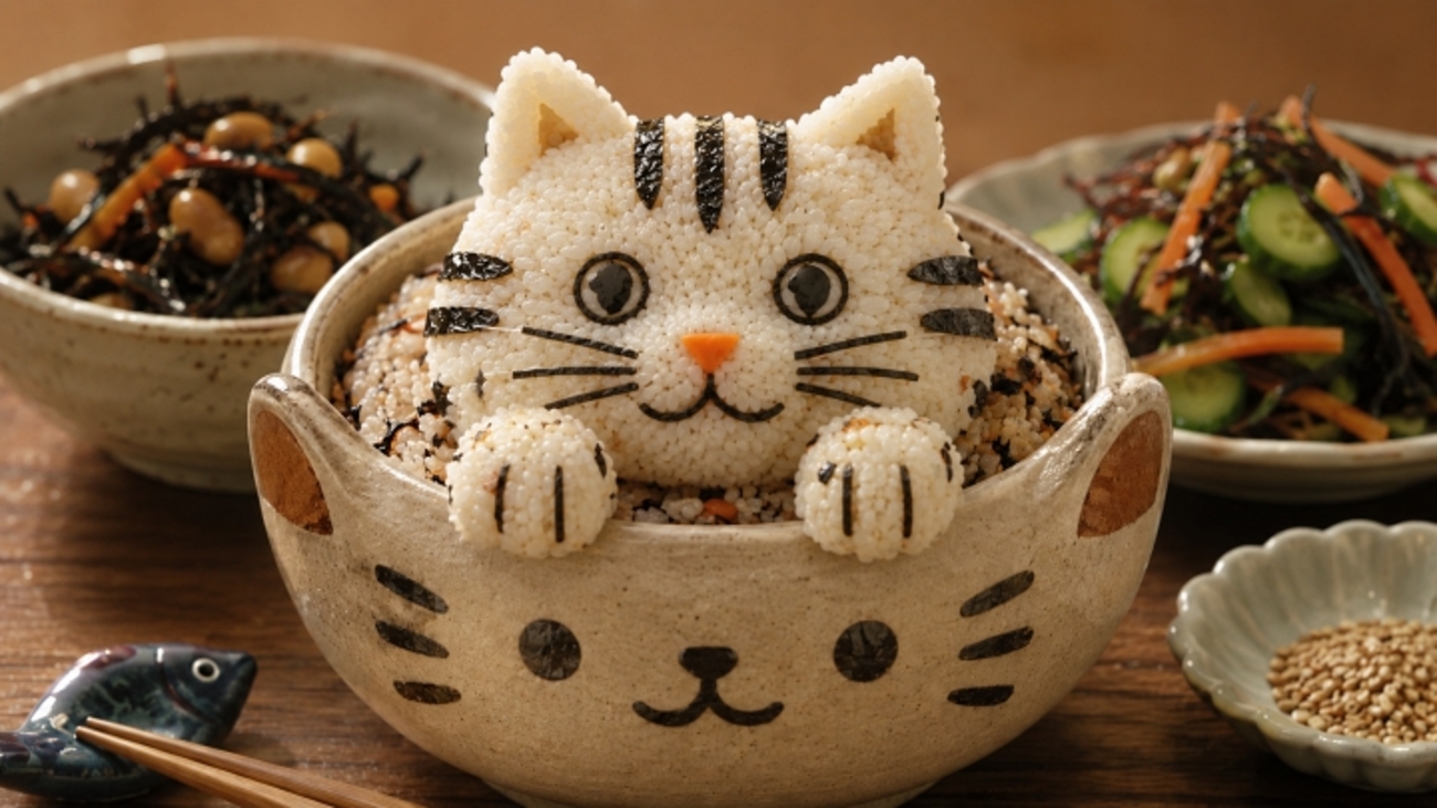 器と会話するひじきご飯猫