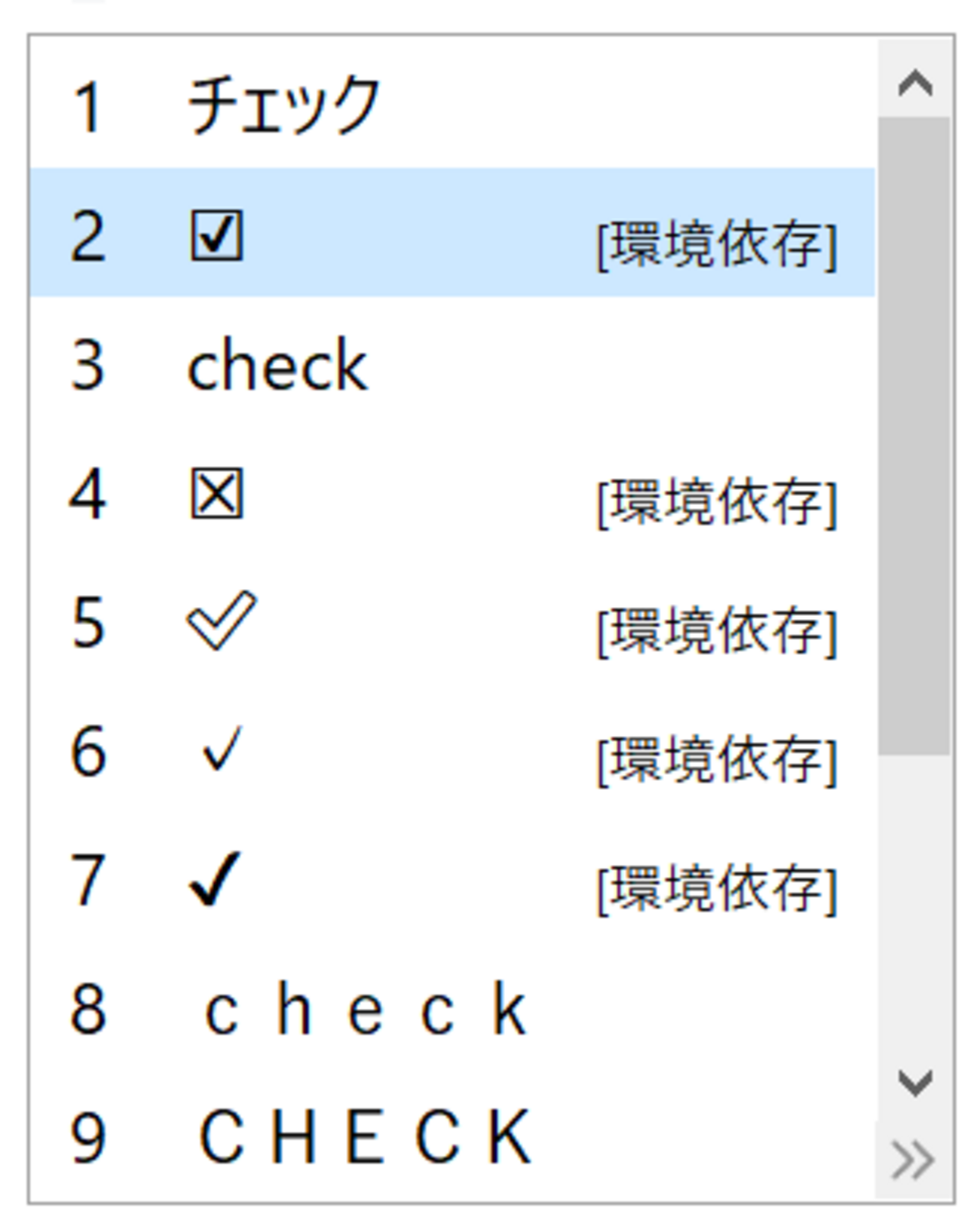 ワード チェック ボックス レ点