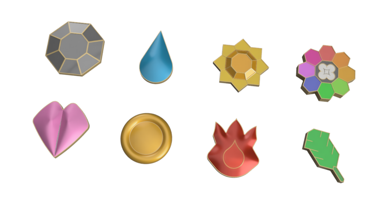 ポケモン3Dモデル】カントー地方のジムバッジ8個が完成しました 