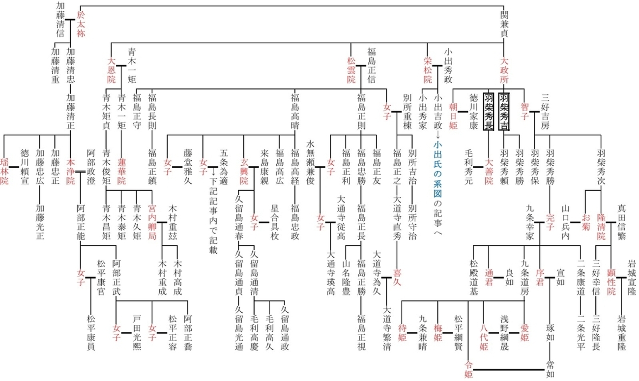羽柴秀吉関係図（1）大政所周辺の女系血族 - 家系図探訪人
