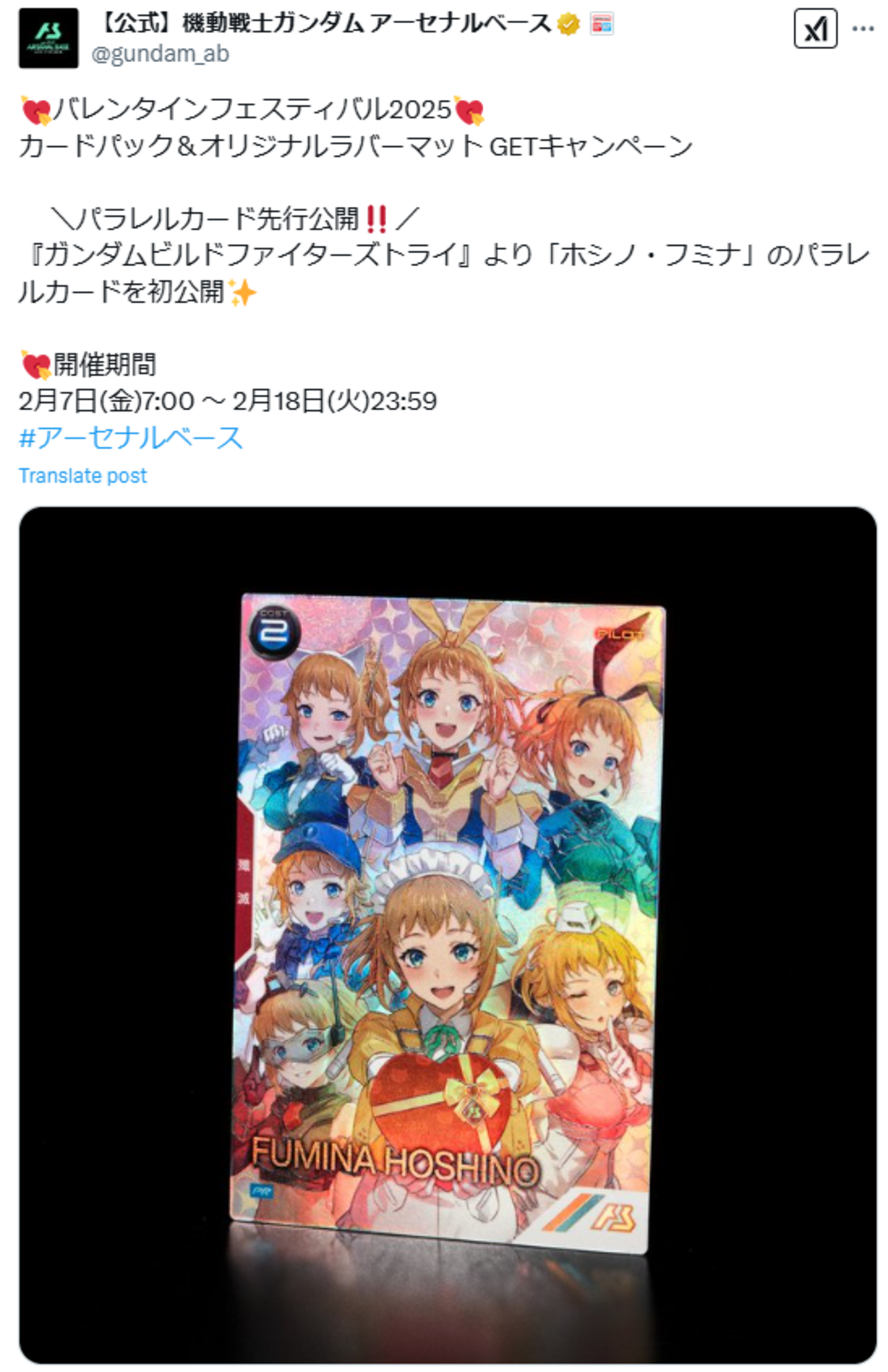 し*ぅ様 ガンダムアーセナルベースバレンタインキャンペーンパラレルフルコンプ アーセナルベース　バレンタイン　フェスティバル 通常コンプ全12枚