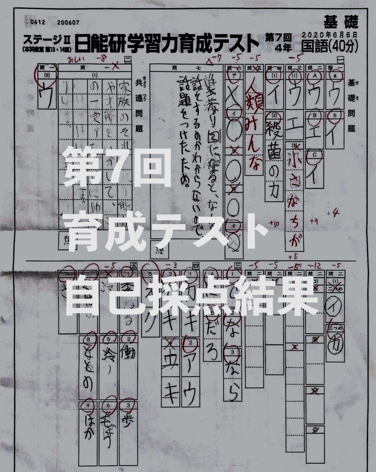 日能研 第7回育成テスト 自己採点結果 - 私とアルの365日