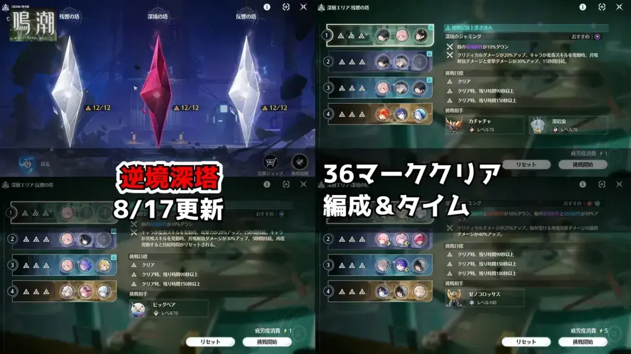【鳴潮】逆境深塔36マーク達成！8月17日更新のクリア編成＆タイムを紹介