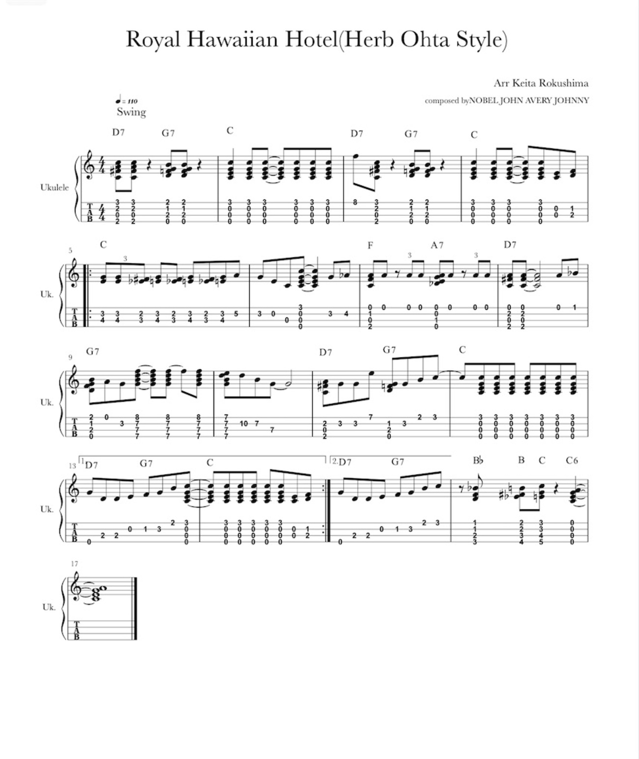 ol.10 Royal Hawaiian Hotel/ロイヤルハワイアンホテル ウクレレTAB 