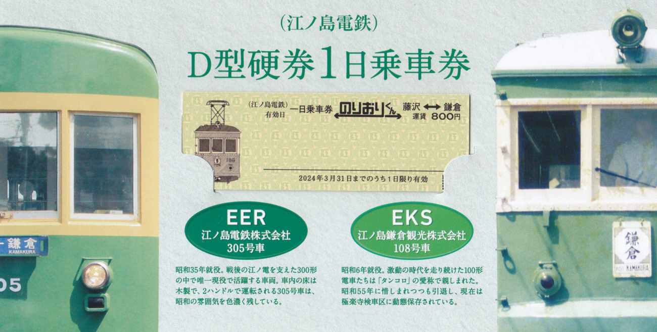 江ノ島電鉄 「D型硬券1日乗車券 のりおりくん」 - きっぷ