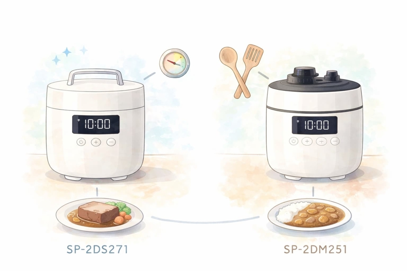 シロカ「おうちシェフ」SP-2DS271とSP-2DM251の違いを比較｜どっちを
