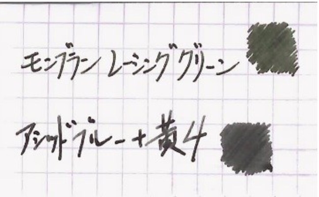 モンブラン レーシンググリーンとアシッドブルー92 + 黄色4号の比較 