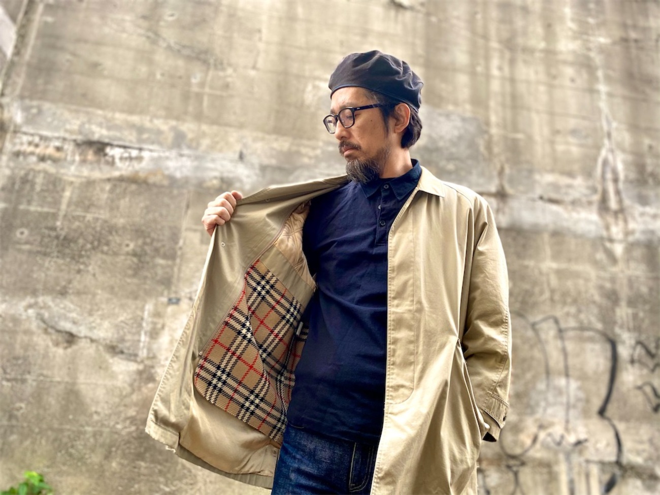古着・状態悪め】英国製Burberry 悩ん バーバリー ステンカラーコート 