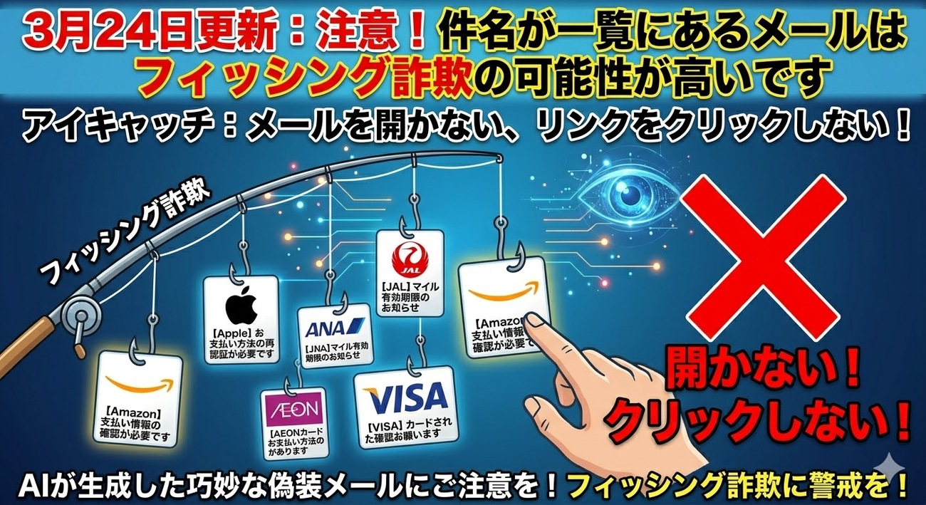 3月24日更新：注意！件名が一覧にあるメールはフィッシング詐欺の可能