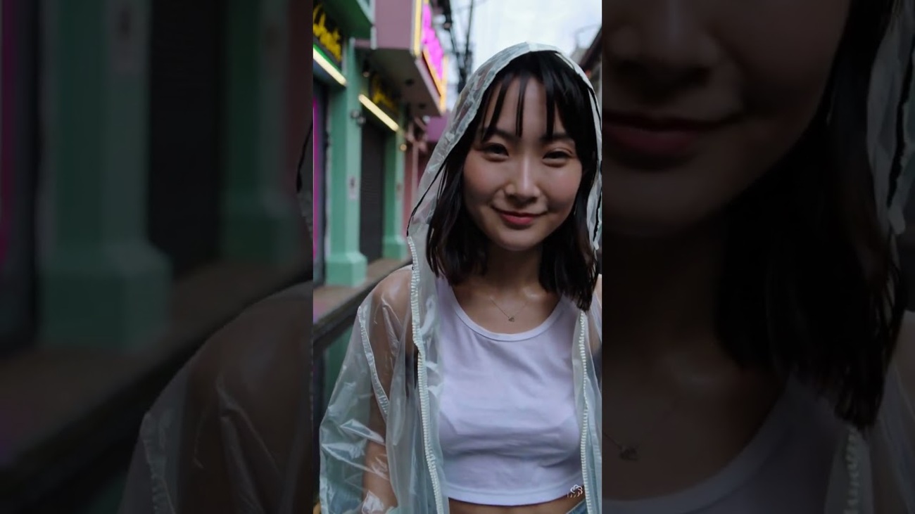 生成AIでグラビア動画制作・第2弾｜Soraで透明レインコートのVlog風街 