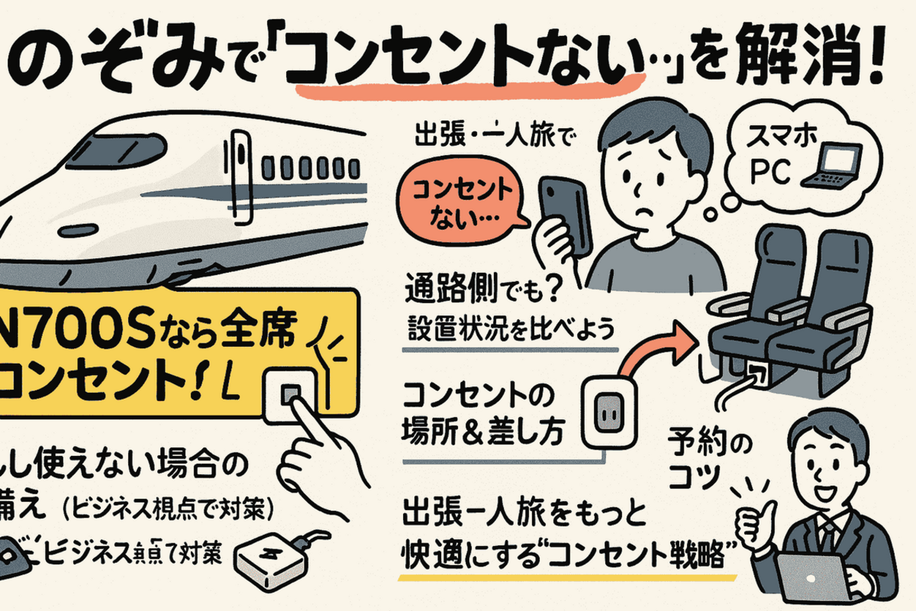 新幹線の通路側でコンセントは使える？N700SとN700Aの違いや確実な電源確保術を徹底解説