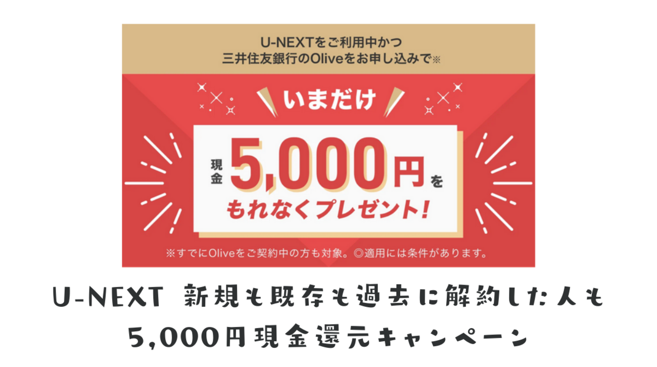 【終了】U-NEXT 新規も既存も過去に解約した人も5,000円現金還元キャンペーン - ポイント投資の攻略ブログ