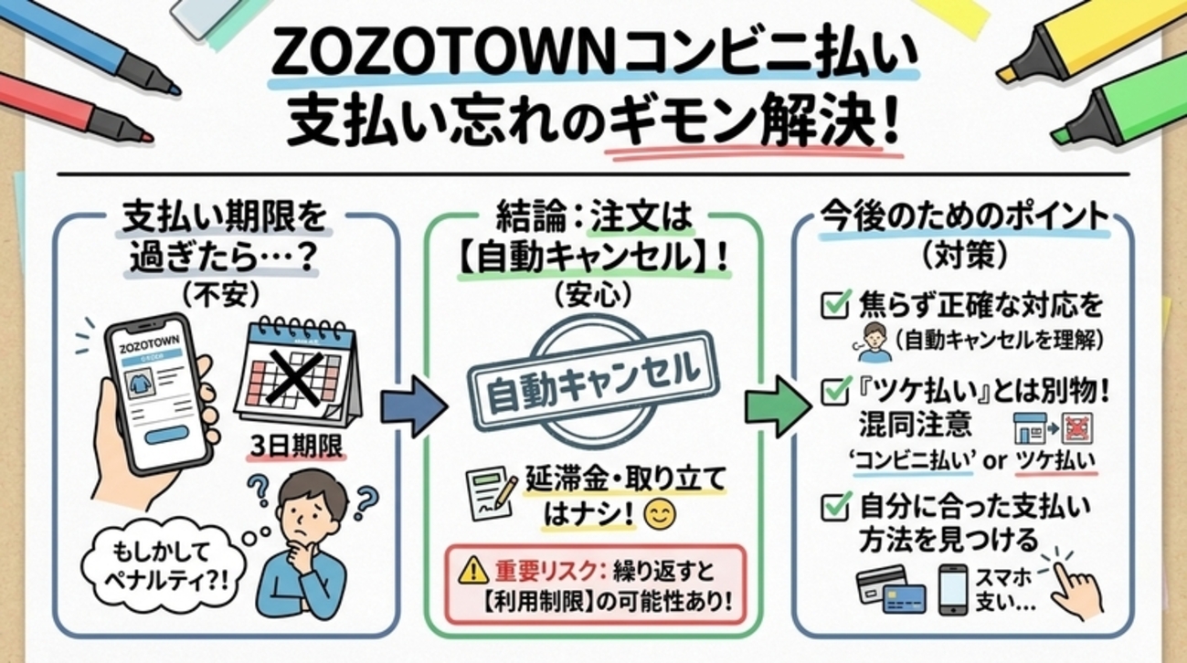 zozotownコンビニ支払いしなかったら？自動キャンセルとリスク - 暮らしLifeノート