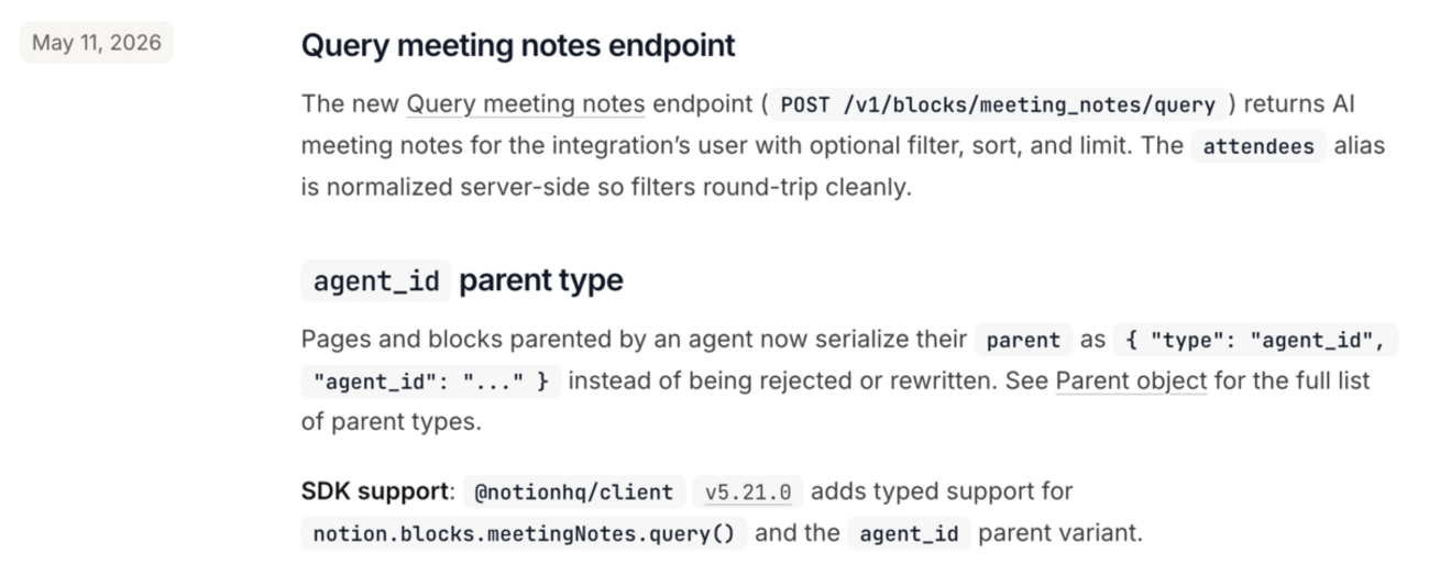 Query meeting notes endpoint (ChangeLog より) : hkob の雑記録 (503)