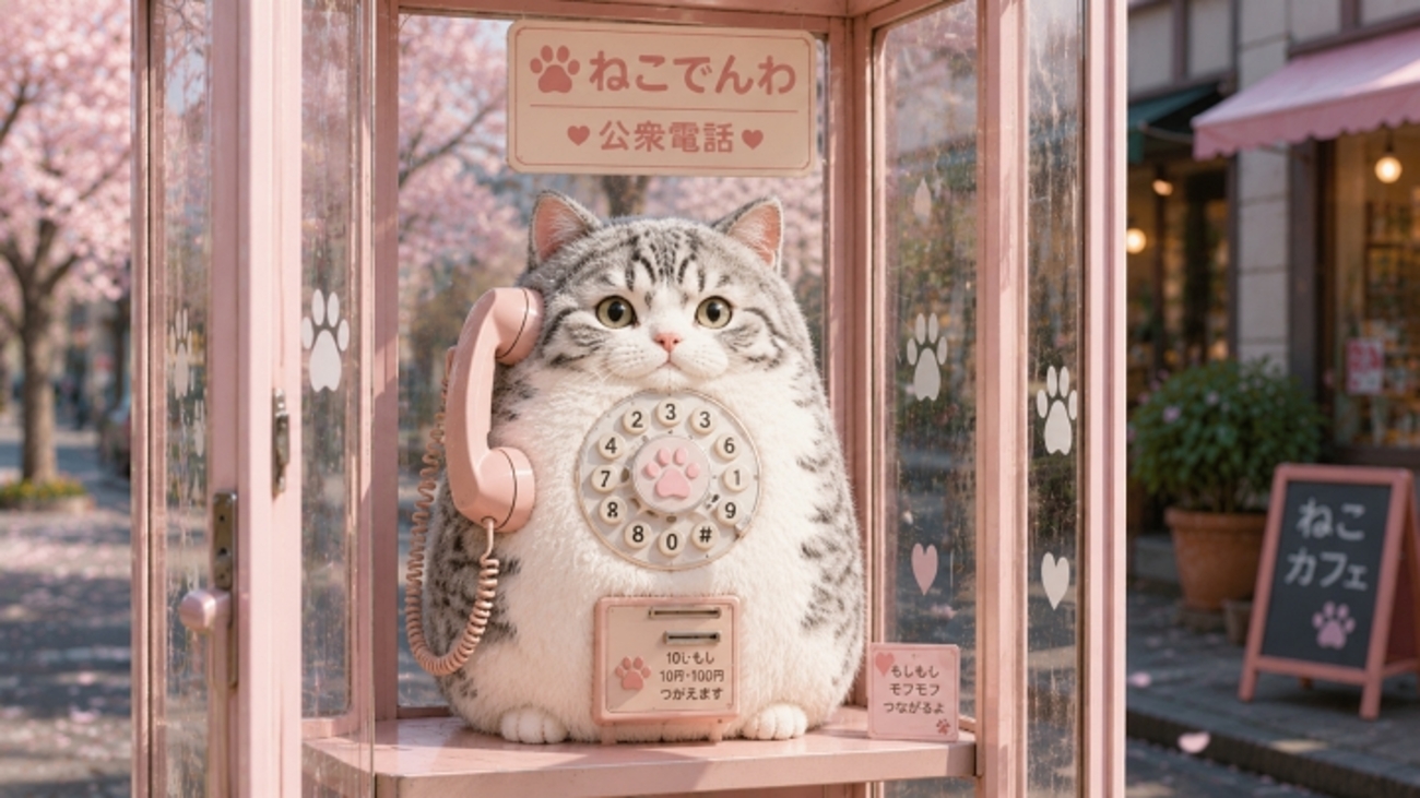 公衆電話になった猫