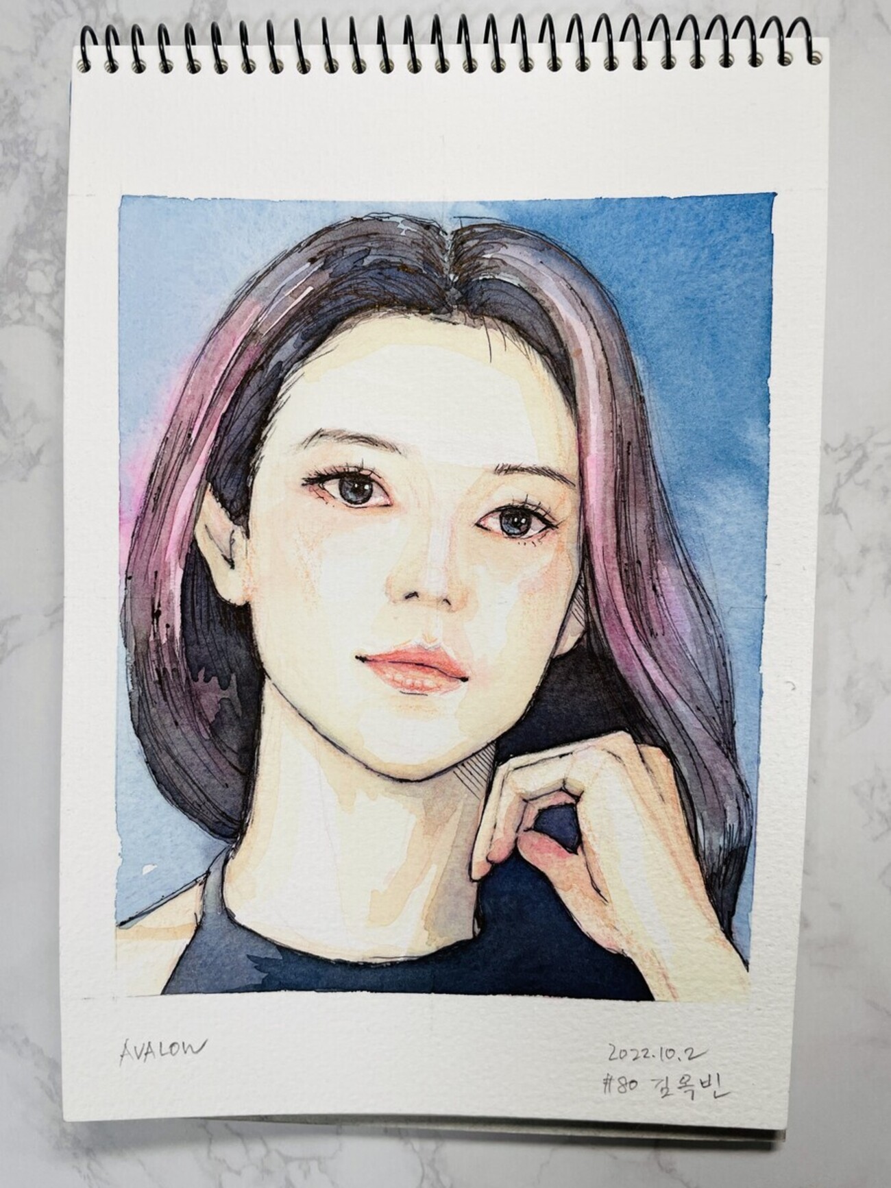 〔 原画 〕 現代画 人物画 水彩画 鉛筆画 No.001 水彩人物イラスト ホルベイン水彩紙コレクション スケッチブック 10月2