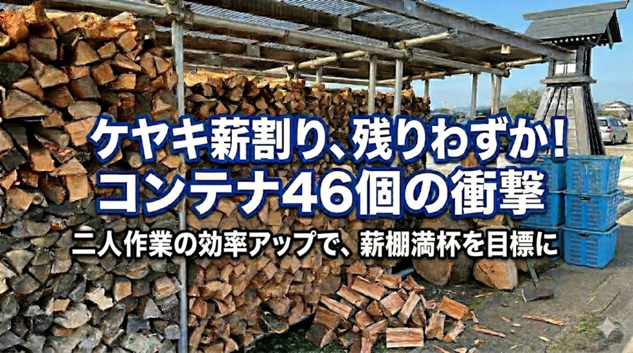 ケヤキの端材も無駄にしない！採集コンテナ46個を活用した「最強の薪