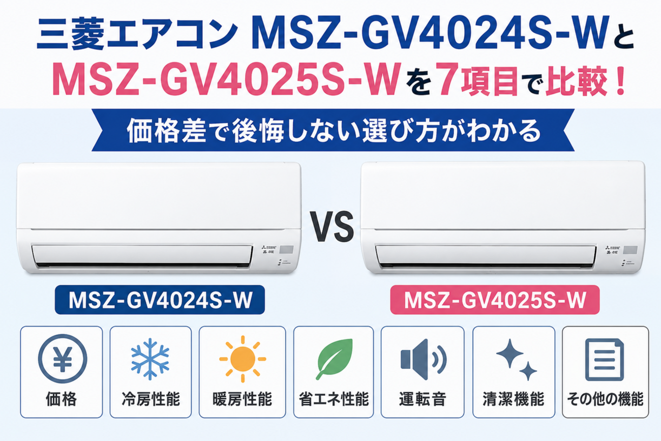 三菱エアコンMSZ-GV4024S-WとMSZ-GV4025S-Wを7項目で比較！価格差で 