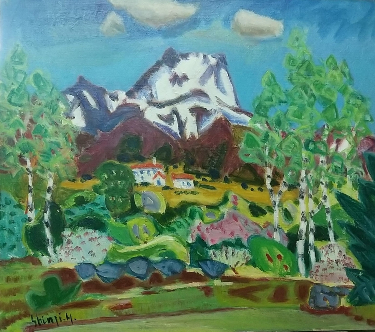 妙高高原（五月）F10 山 油絵 絵画 アート 風景画 油彩画 美術品 