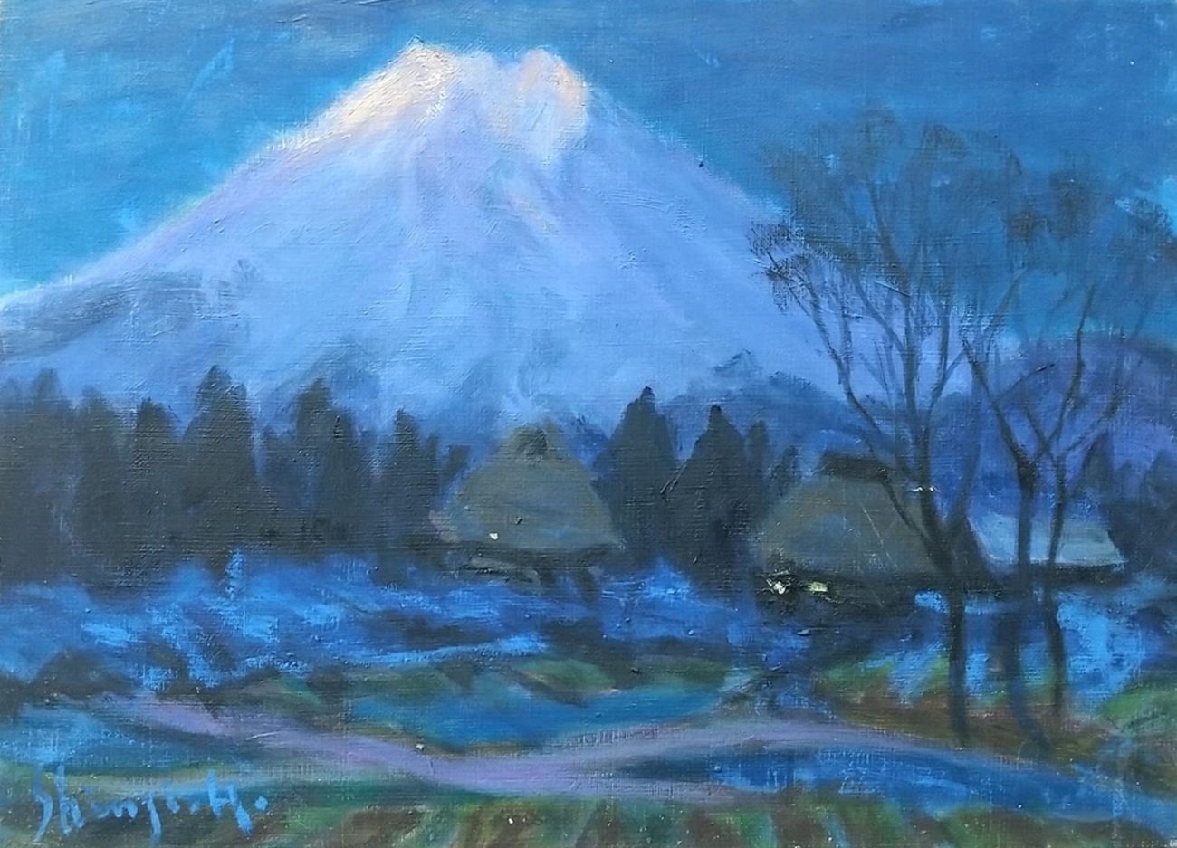 黎明富士」 忍野村 F4 油彩画 絵画 風景画 油絵 美術品 原画 アート 