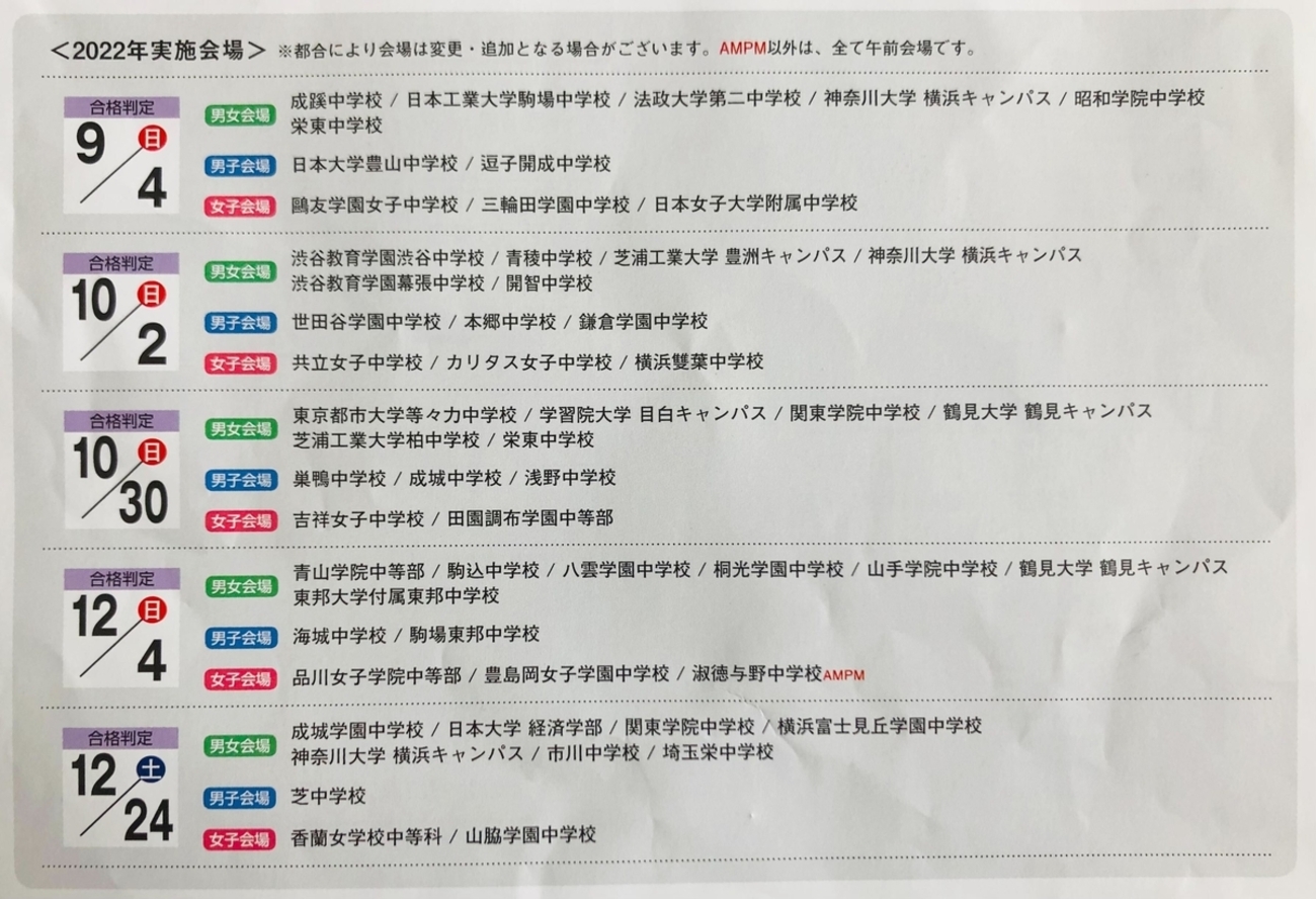 日能研6年生】後期公開模試の外部会場一覧2022 - ちゅりぷ子の 