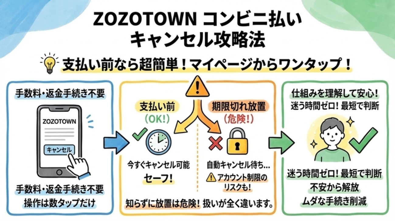zozotownコンビニ支払いキャンセルガイド｜期限切れと利用制限 - 暮らしLifeノート