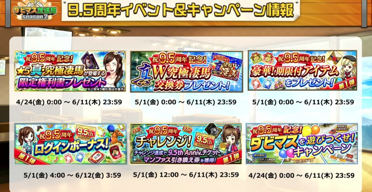 ダビマス　祝ダービースタリオンマスターズ9.5周年！！！各種イベント紹介など！！！