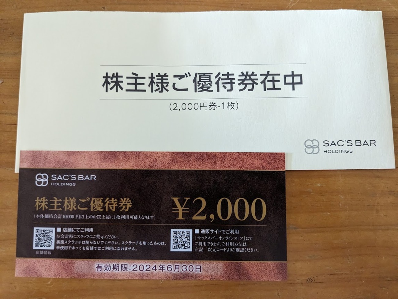 サックスバーホールディングス株主優待 2023&frasl;06 - 毎日や時々