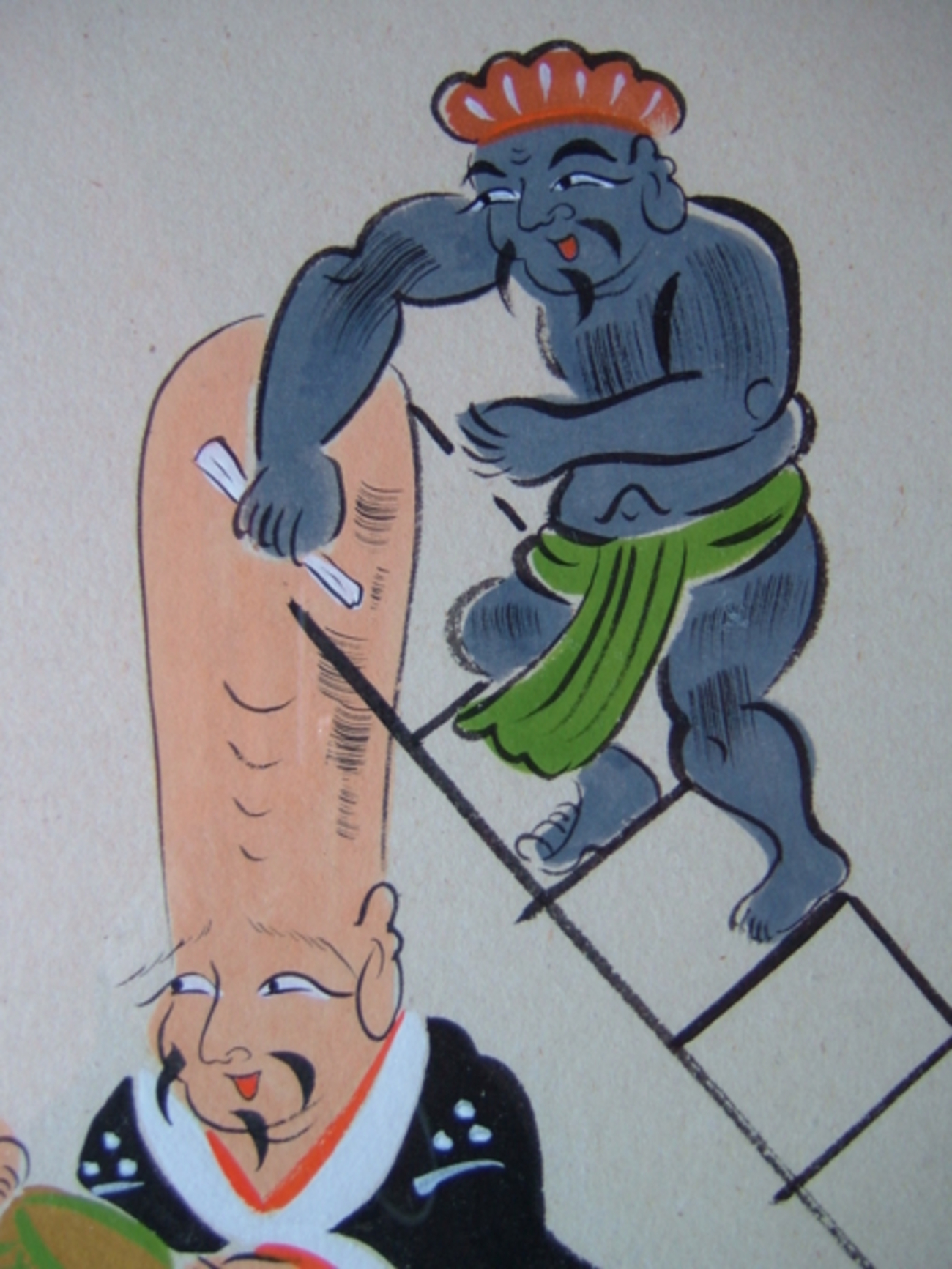 模写大津絵、大黒外法の相撲 模写大津絵、大黒外法の相撲 風刺画 外法と大黒の相撲