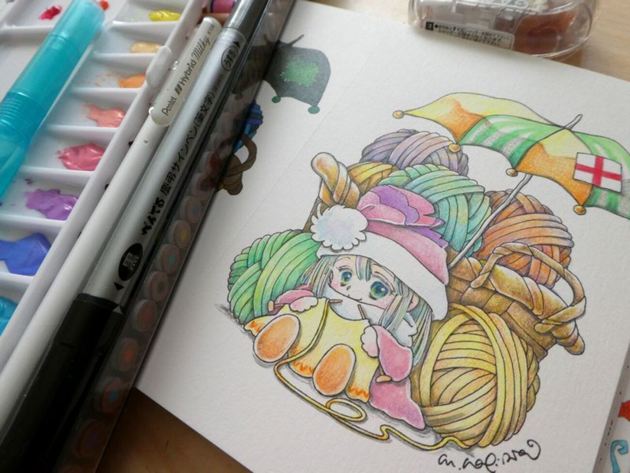 ﾒｲｷﾝｸﾞ】水彩絵の具＆色鉛筆で塗ってみました☆萩岩睦美かわいい