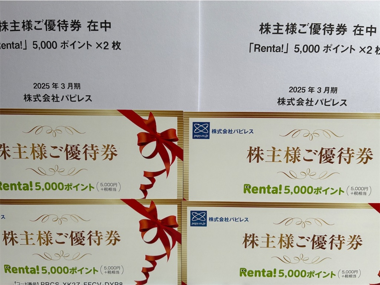 パピレス 株主優待　20000円分　Renta 株主優待制度-株式会社パピレス