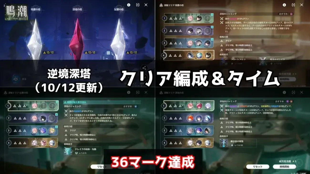 【鳴潮】逆境深塔36マーク達成！キャラ被りなし4編成で深境の塔を攻略【10/12更新】