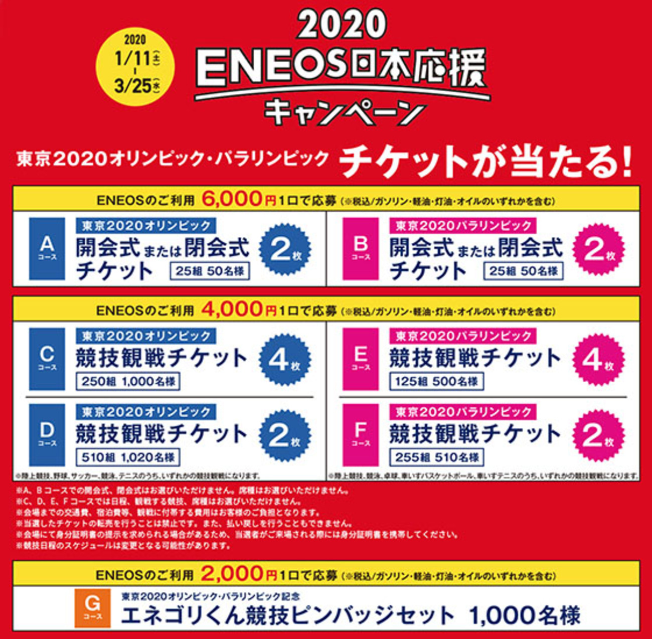 東京2020オリンピック・パラリンピックが当たる！2020 ENEOS 日本応援 