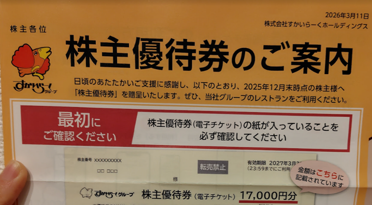 2026年3月13日到着】すかいらーくの株主優待券｜内容を写真付きで紹介 