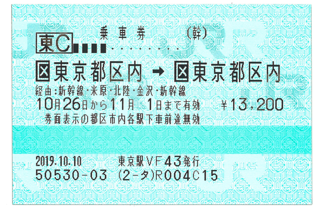 東京から福井往復：東京→米原→福井→金沢→東京と一周すると，2870円 
