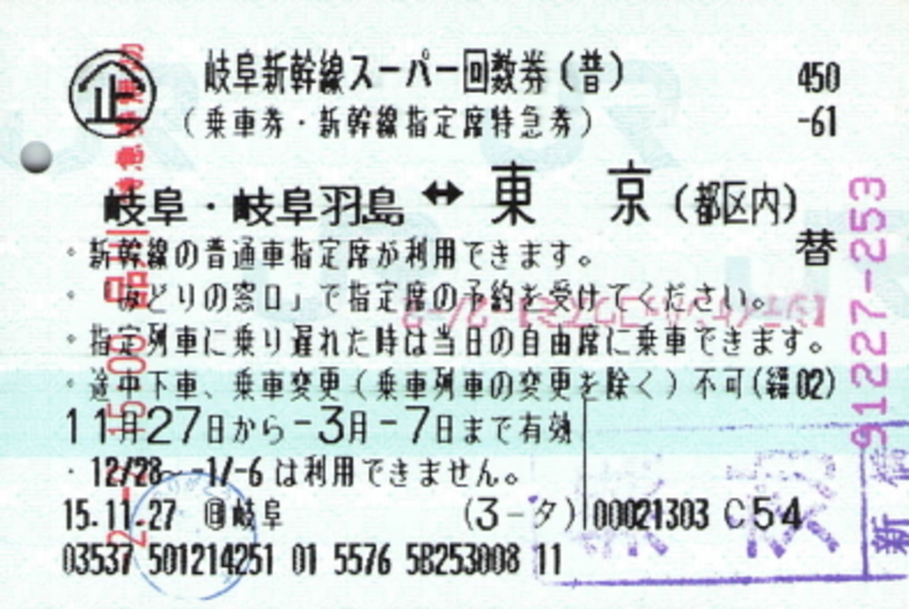 岐阜新幹線スーパー回数券 - 続・吾輩はヲタである