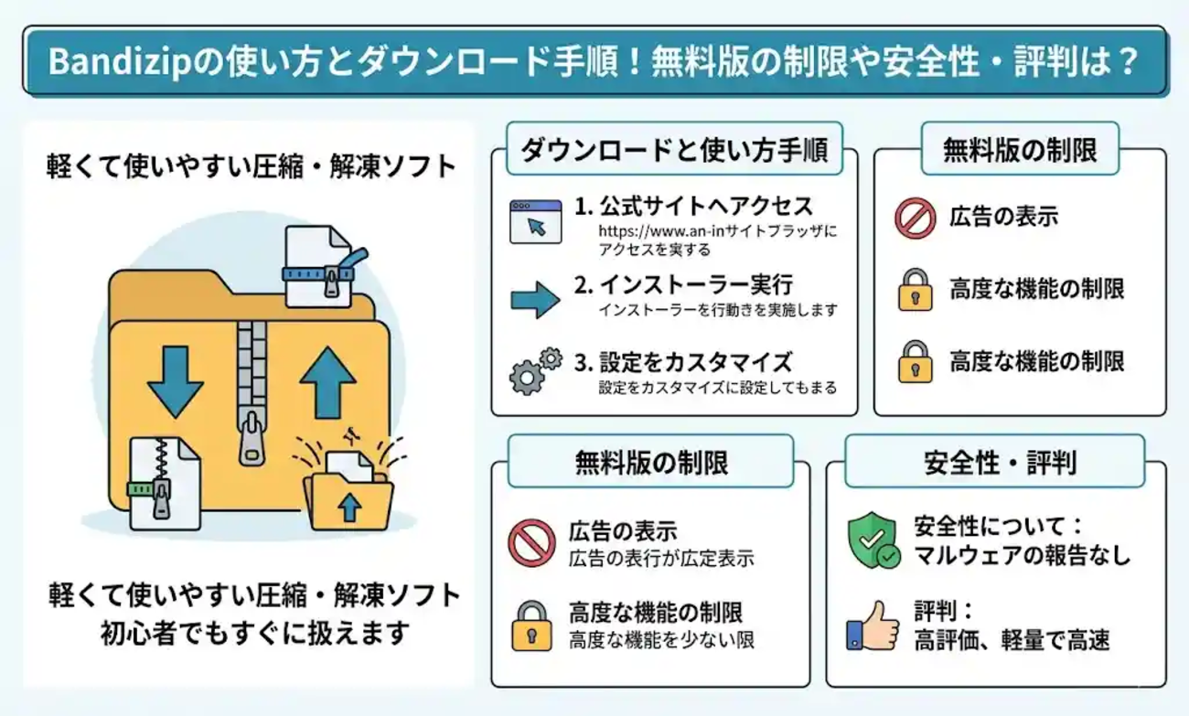 ダウンロードツール完全マニュアル 4―無料・高速・安全にあらゆるファイルを落と… Bandizipの使い方とダウンロード手順！無料版の制限や安全性・評判は