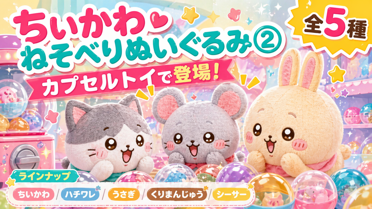 ちいかわ「ねそべりぬいぐるみ②」がカプセルトイに登場！ちいかわ 