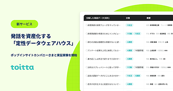 発話を資産化する「定性データウェアハウス」の実証実験を、ポップインサイトカンパニーさまと開始しました