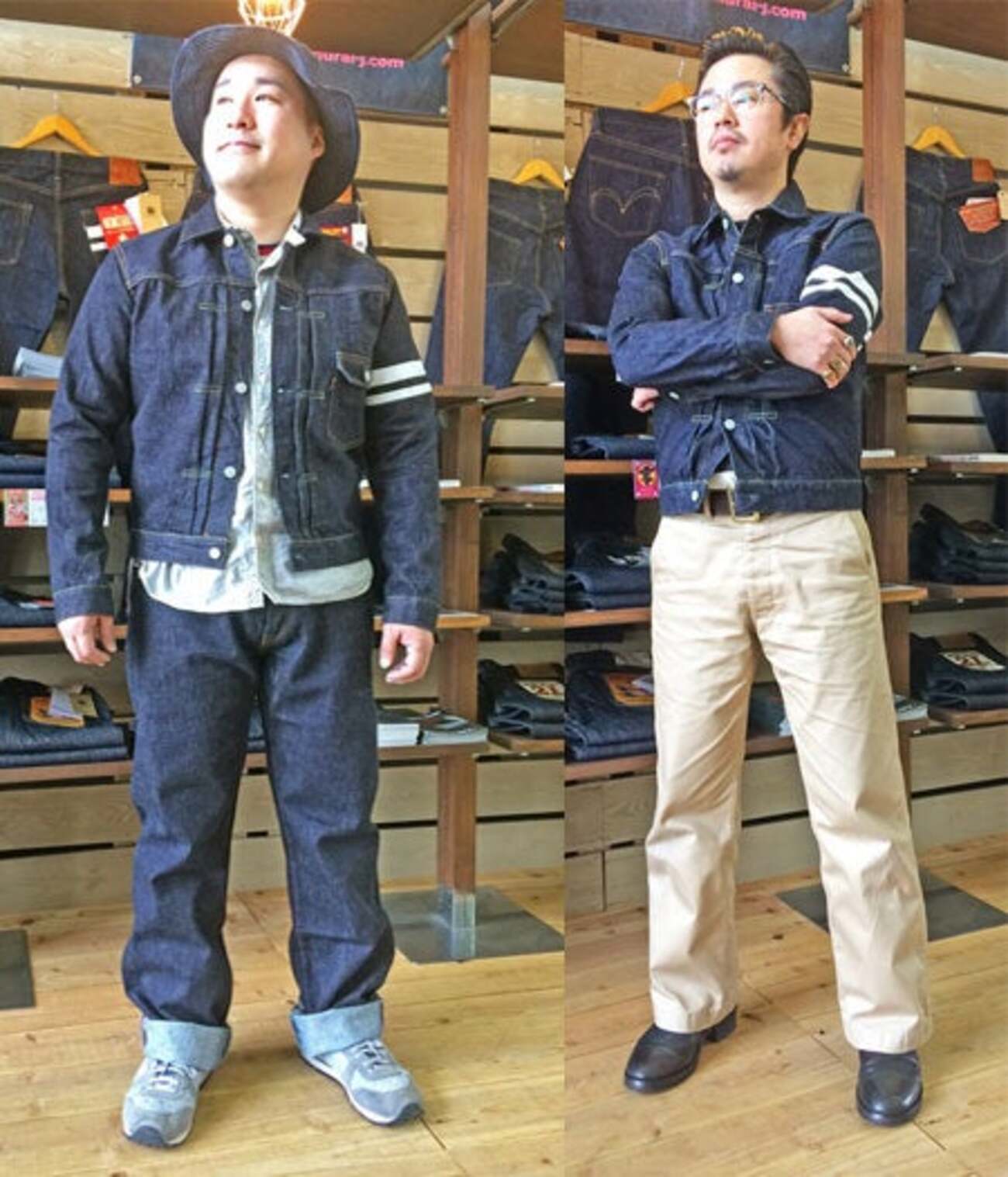 桃太郎ジーンズGジャン出陣1stタイプデニムジャケットを使ってダブル 