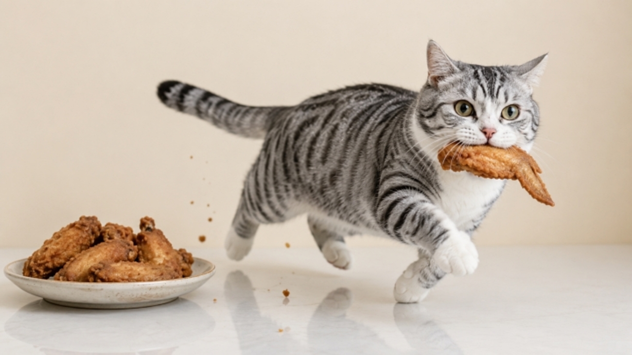 唐揚げ咥えて逃走する猫