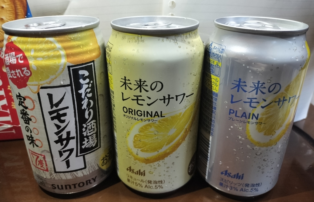 未来のレモンサワー2種類とこだわり酒場のレモンサワーを飲み比べてみ 