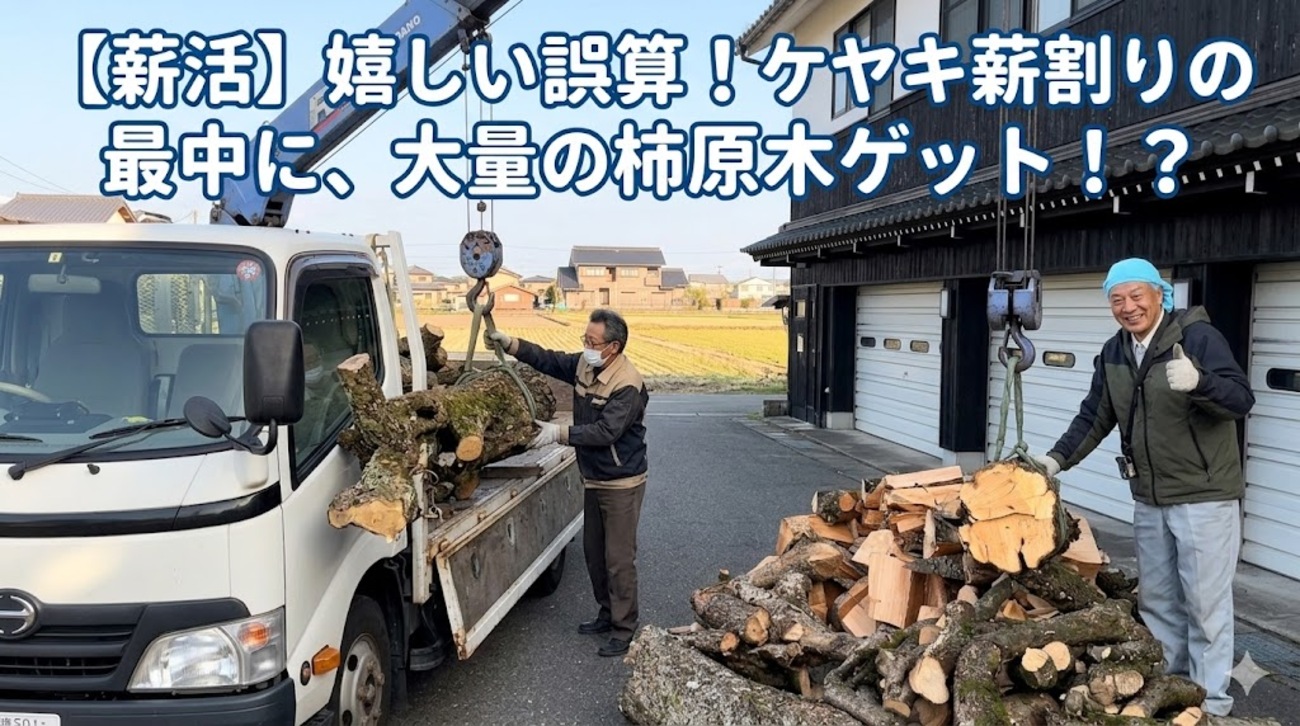 柿の木、要る？」の一言で急展開！ケヤキの薪割りに追われる中、思わぬ 