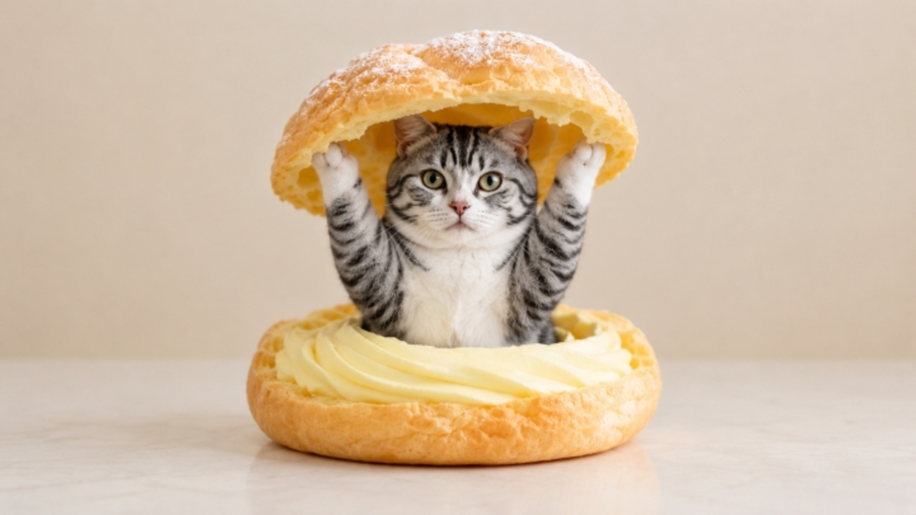 シュークリームから出てくる猫