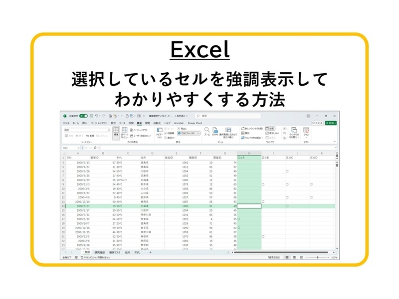【Excel】選択しているセルを強調表示し、わかりやすくする方法 - shikumika’s diary