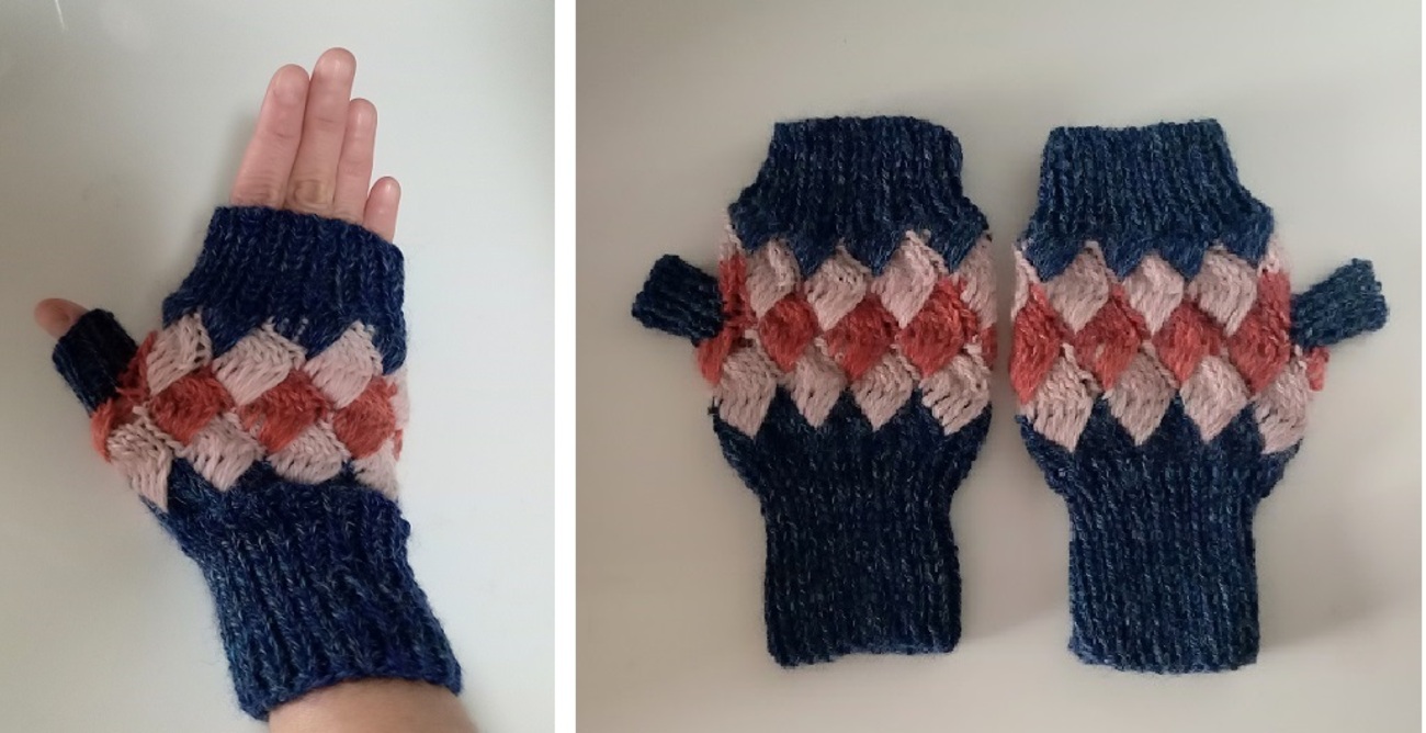 リップル・ステッチ編みでハンドウォーマー完成！ - 赤ちょうちんでひとりごと